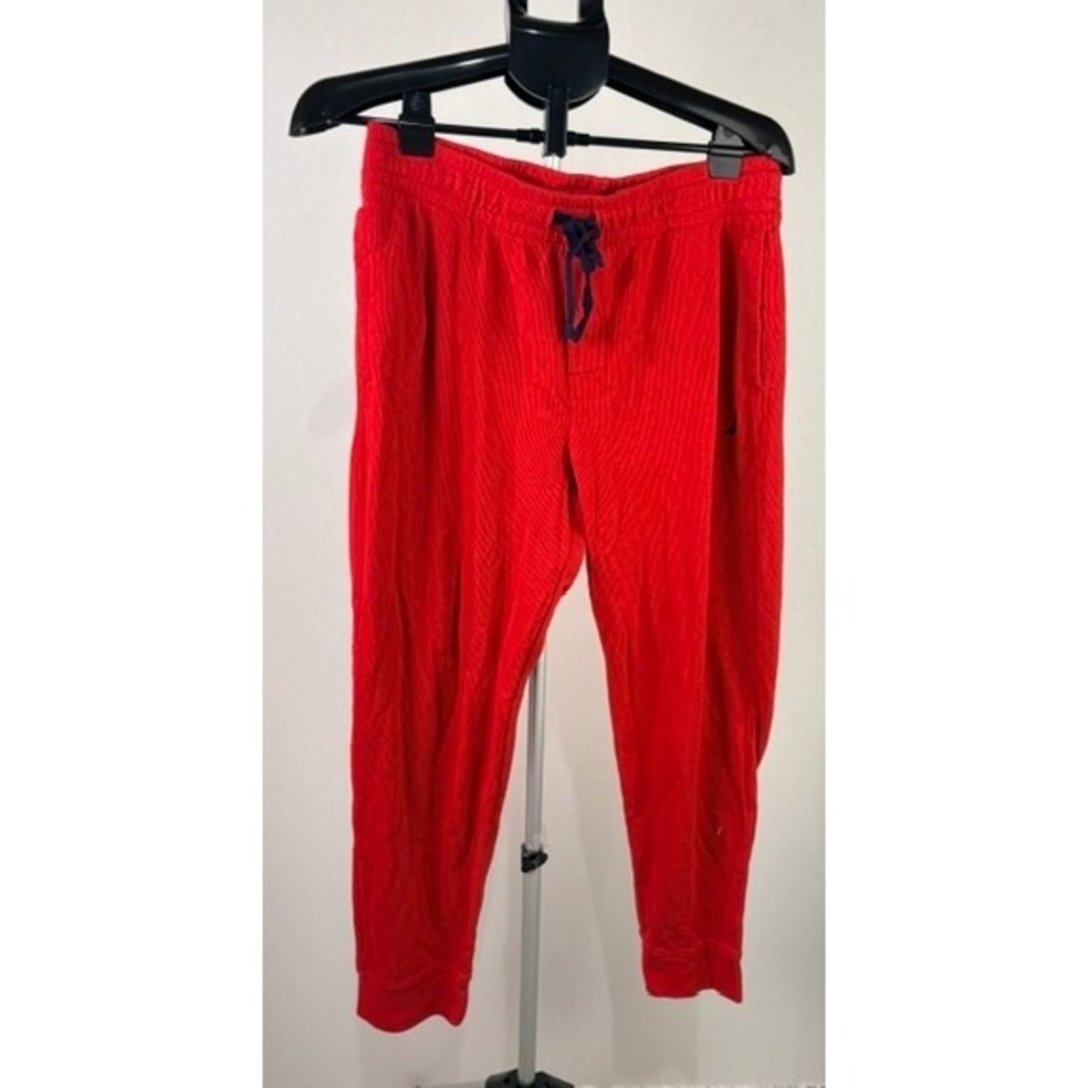 Nautica Sleepwear Womens Red Waffle Knit Jogger Pajama Pants Large Drawstring